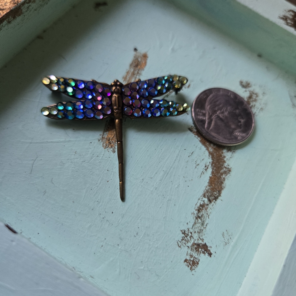 Anne Koplik Dragonfly Rhinestone Brooch in Blue-Green - Picture 2 of 6
